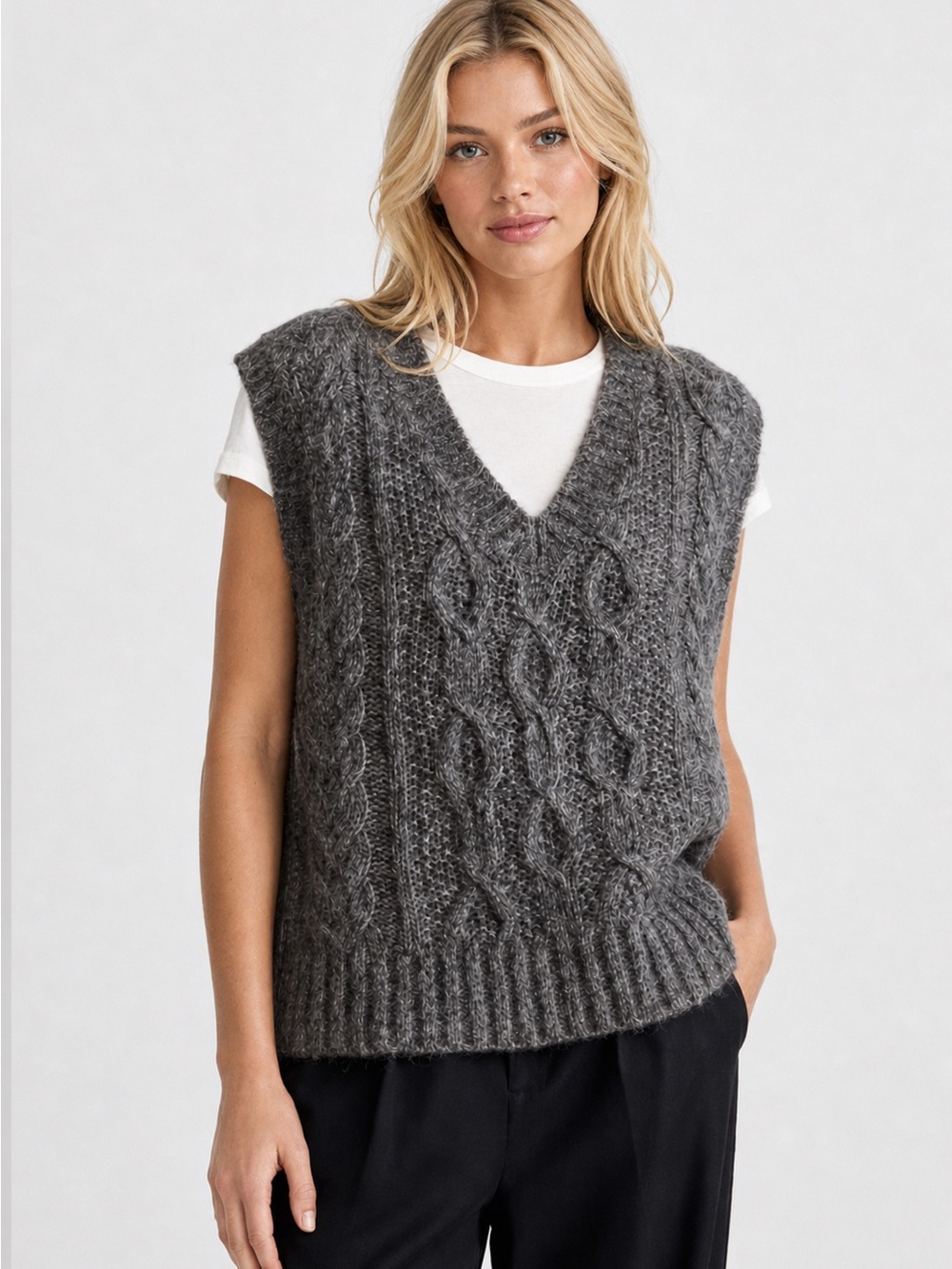 Everlane Alpaca‎ Wool Cloud Cable Knit Vest Size XS Relaxed Preppy Heritage Gray - Picture 1 of 9